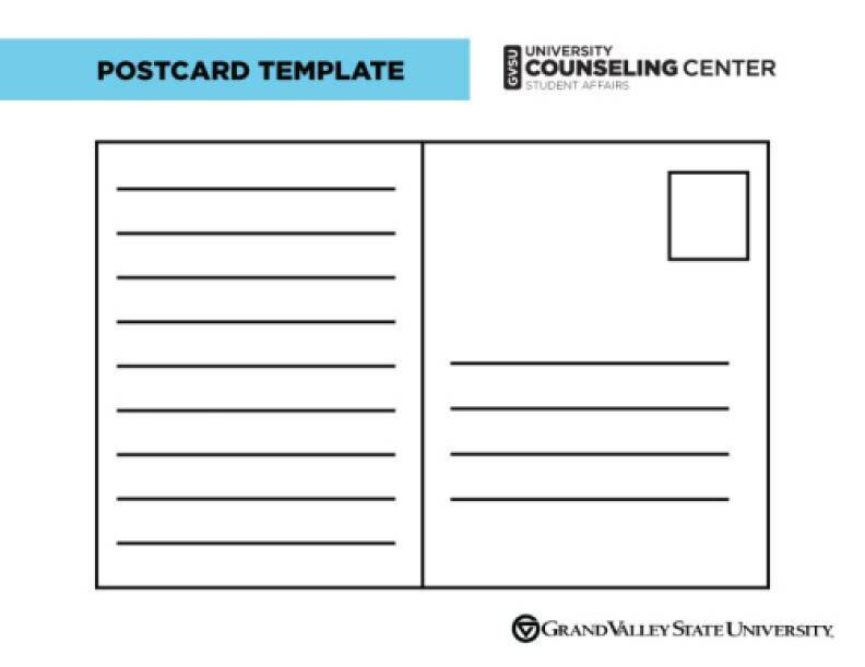 Postcard Download with lines to write on the left and room to address the card and leave a stamp on the right.